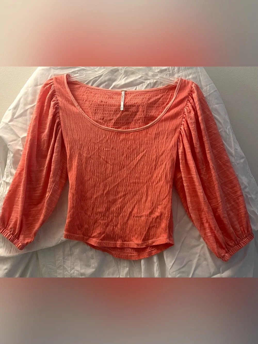 Free People Women’s Puff Sleeve Scoop Neck Top in Coral